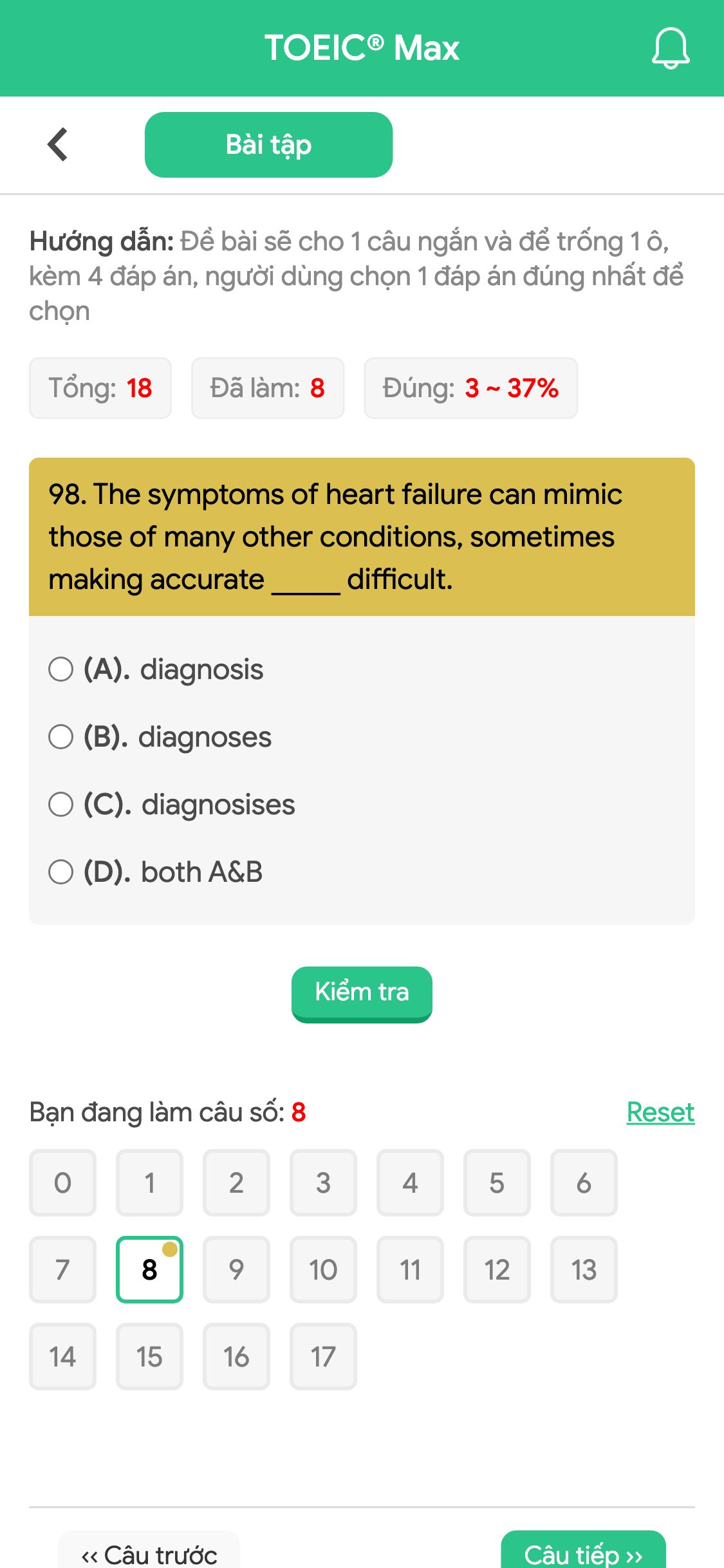 98. The symptoms of heart failure can mimic those of many other conditions, sometimes making accurate _____ difficult.