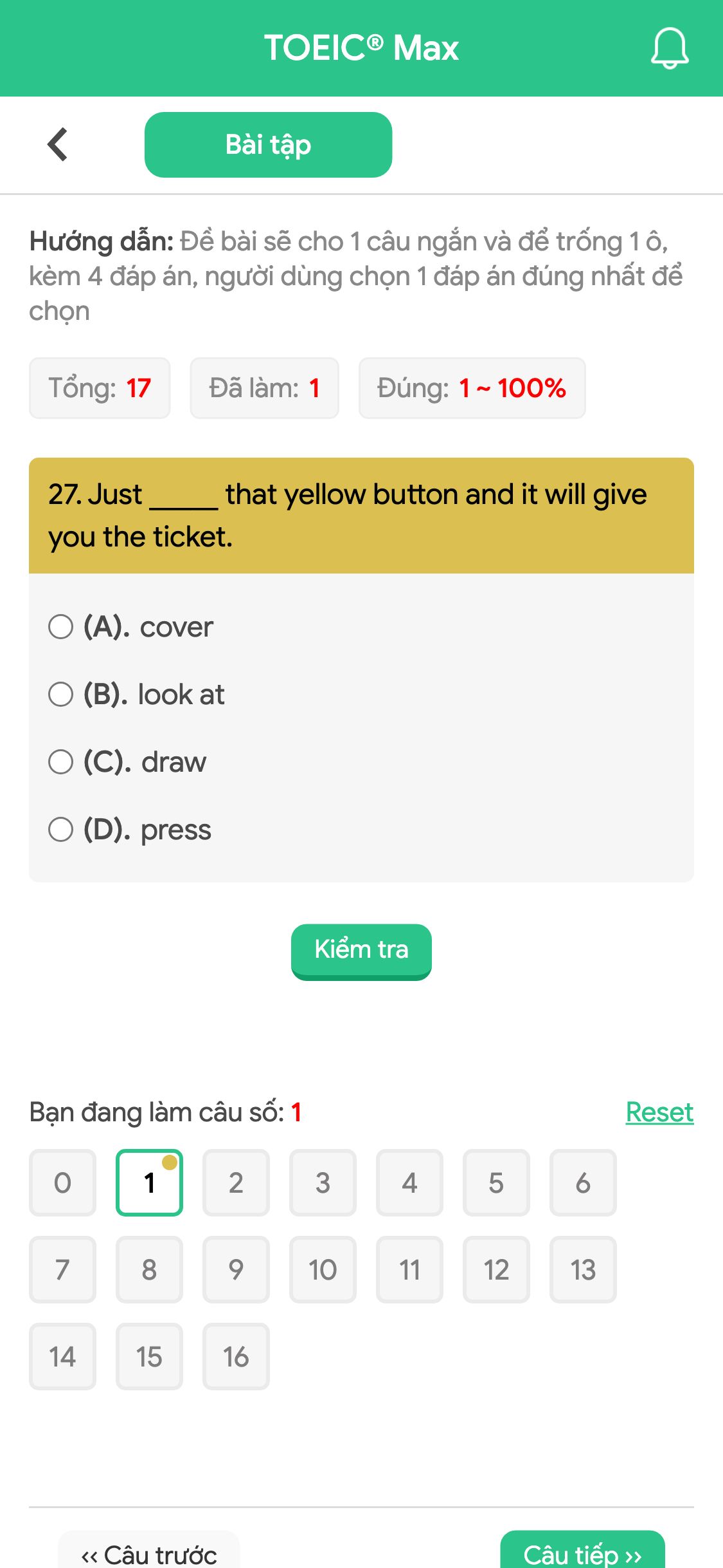 27. Just _____ that yellow button and it will give you the ticket.