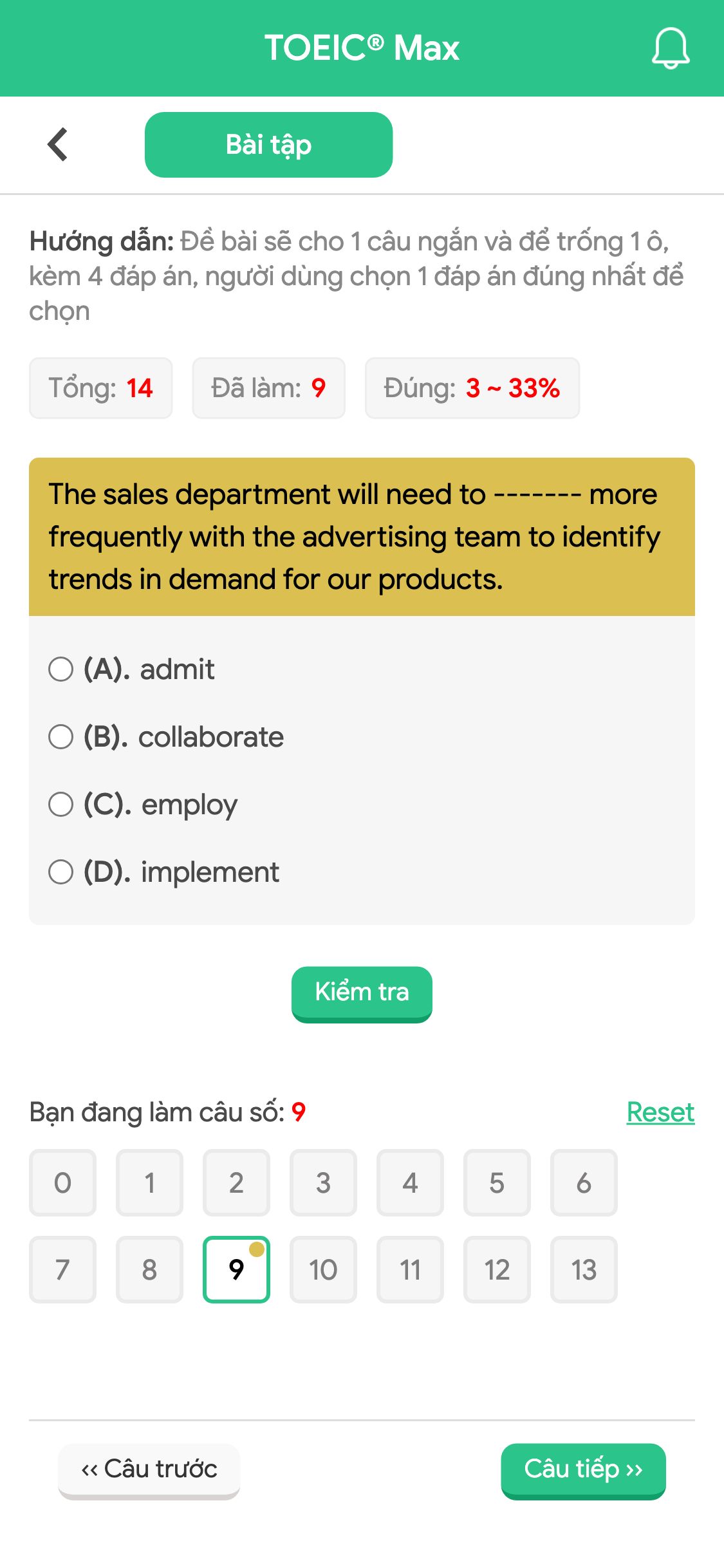 The sales department will need to ------- more frequently with the advertising team to identify trends in demand for our products.