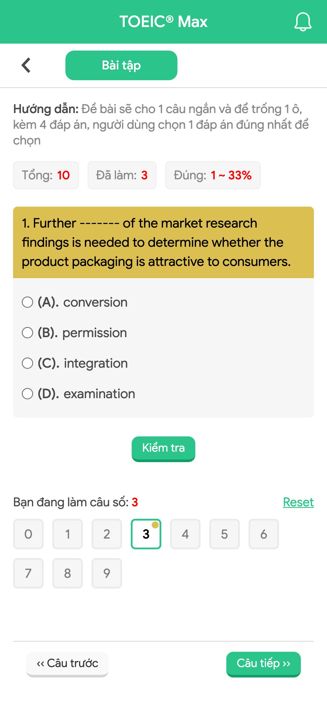 1. Further ------- of the market research findings is needed to determine whether the product packaging is attractive to consumers.