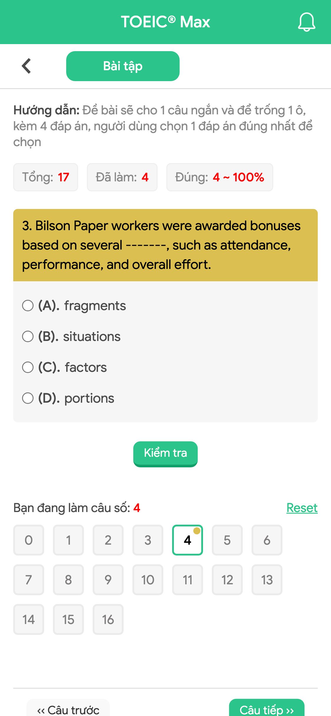 3. Bilson Paper workers were awarded bonuses based on several -------, such as attendance, performance, and overall effort.