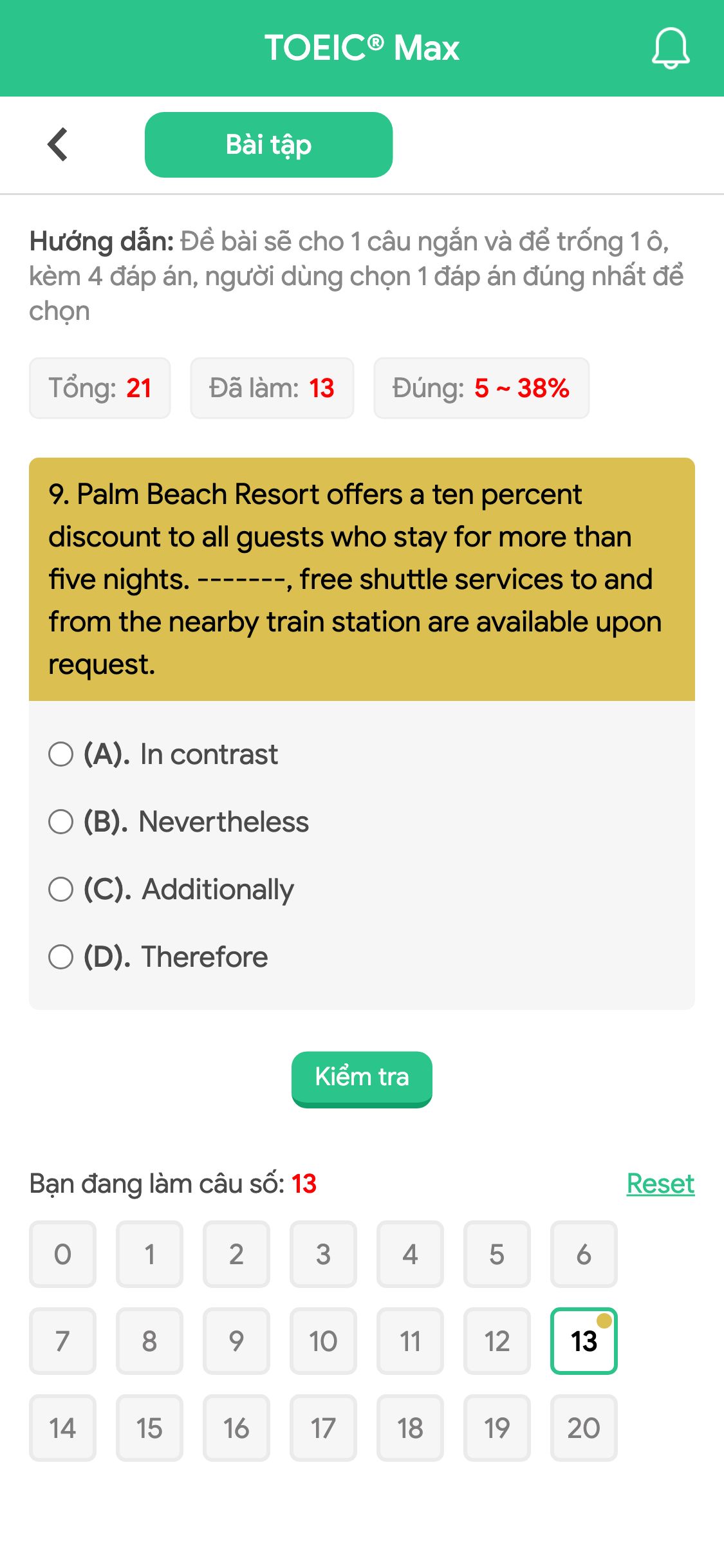 9. Palm Beach Resort offers a ten percent discount to all guests who stay for more than five nights. -------, free shuttle services to and from the nearby train station are available upon request.