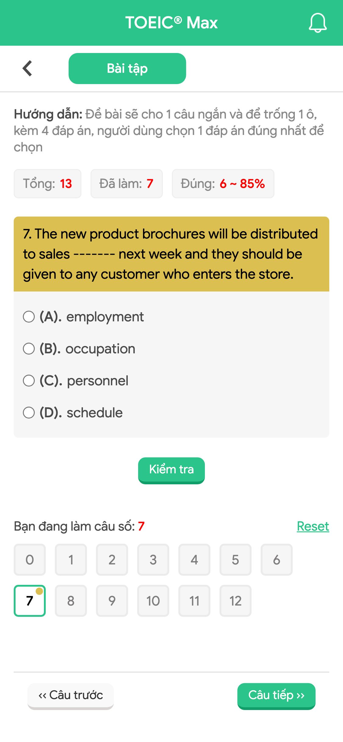 7. The new product brochures will be distributed to sales ------- next week and they should be given to any customer who enters the store.