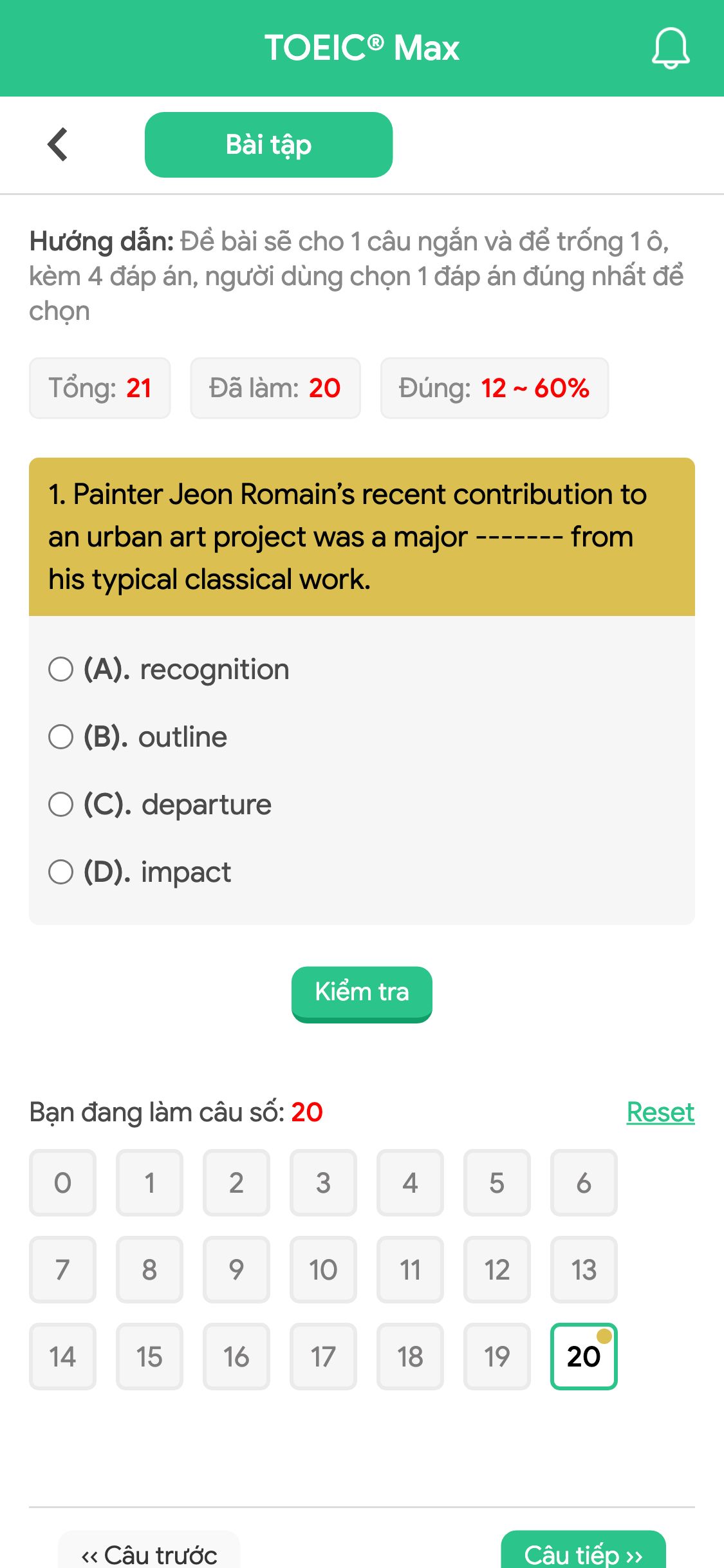 1. Painter Jeon Romain’s recent contribution to an urban art project was a major ------- from his typical classical work.