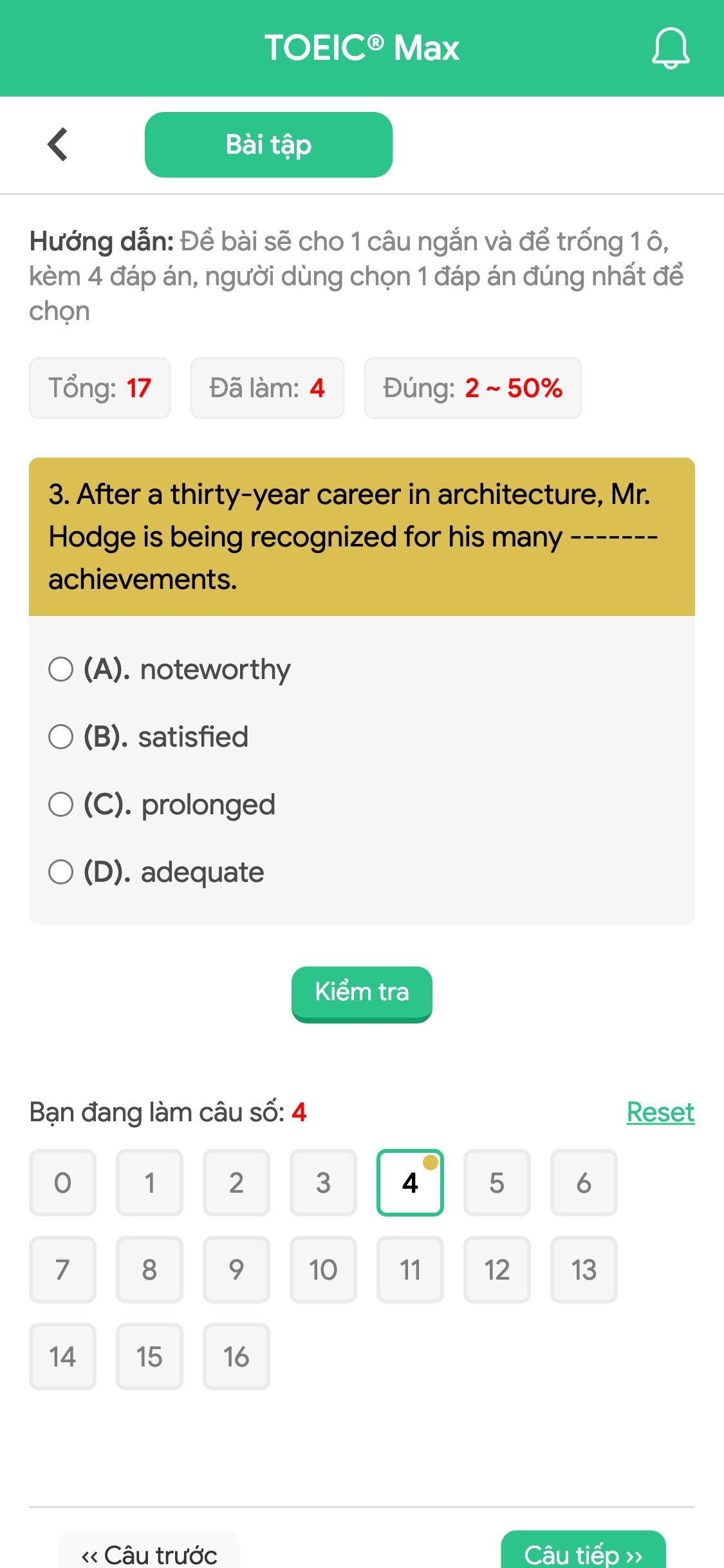 3. After a thirty-year career in architecture, Mr. Hodge is being recognized for his many ------- achievements.