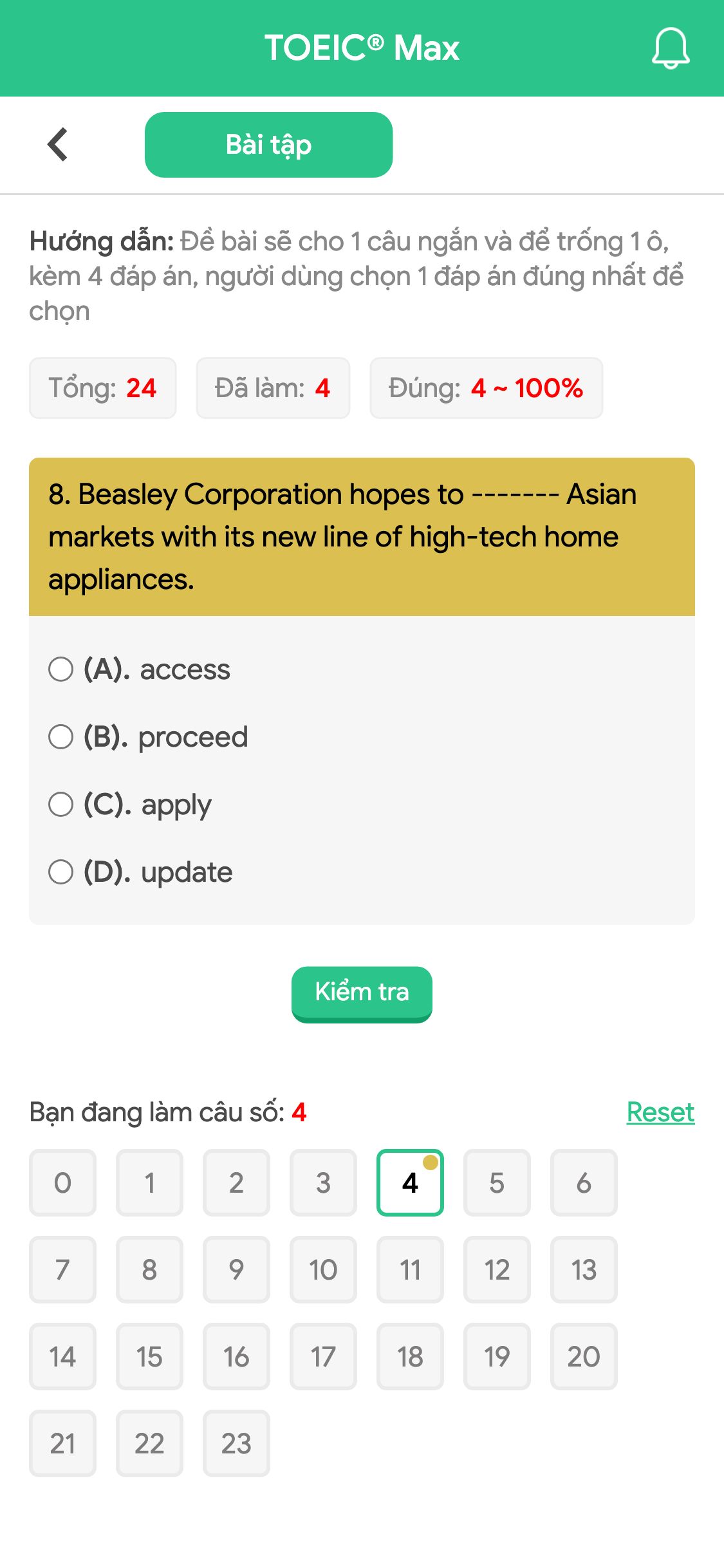 8. Beasley Corporation hopes to ------- Asian markets with its new line of high-tech home appliances.