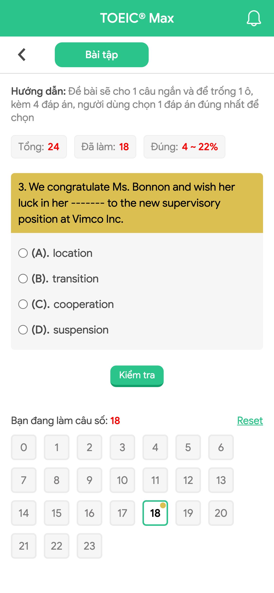 3. We congratulate Ms. Bonnon and wish her luck in her ------- to the new supervisory position at Vimco Inc.