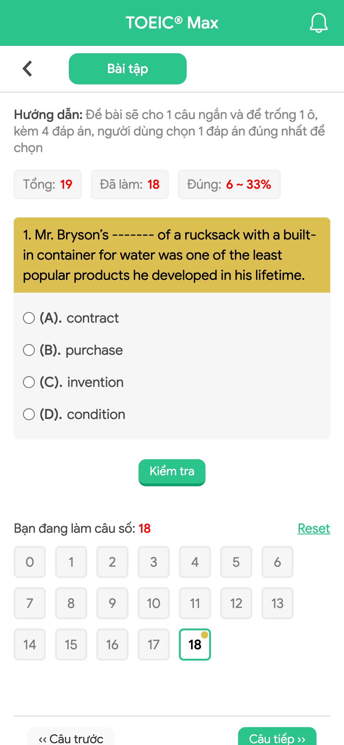1. Mr. Bryson’s ------- of a rucksack with a built-in container for water was one of the least popular products he developed in his lifetime.