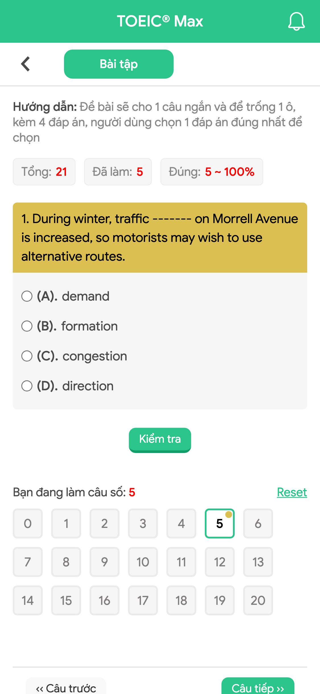 1. During winter, traffic ------- on Morrell Avenue is increased, so motorists may wish to use alternative routes.