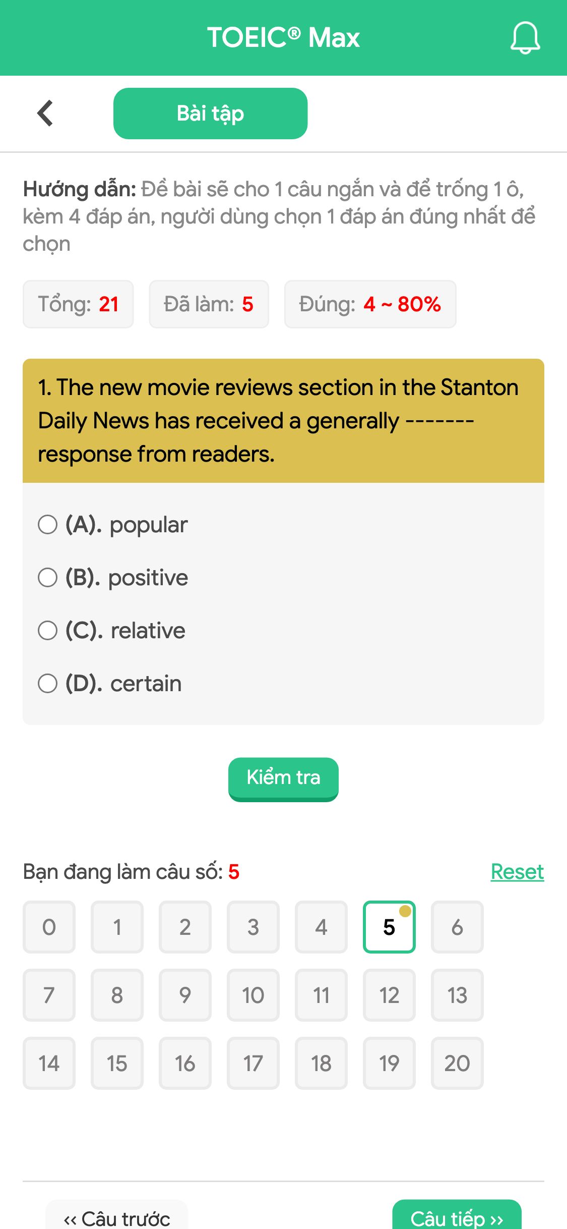 1. The new movie reviews section in the Stanton Daily News has received a generally ------- response from readers.