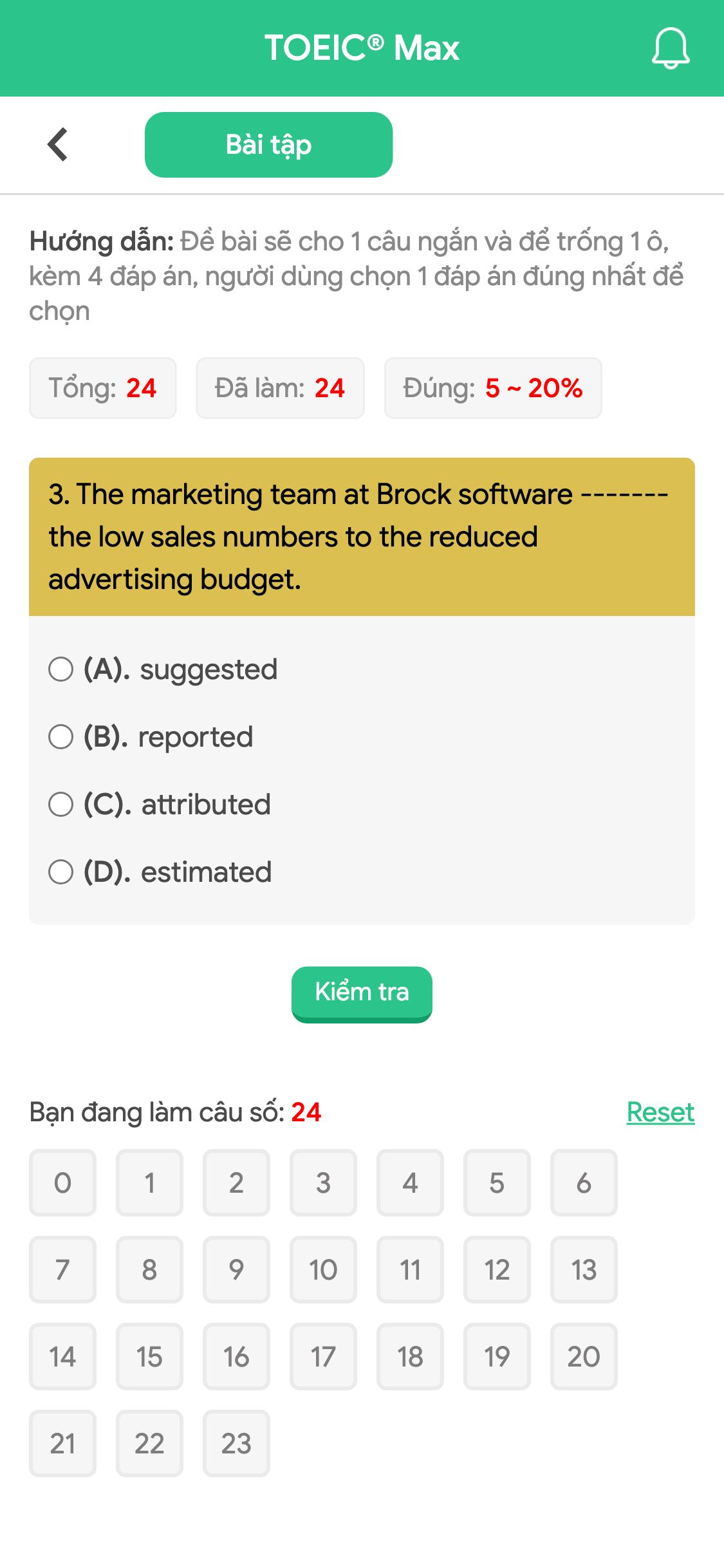 3. The marketing team at Brock software ------- the low sales numbers to the reduced advertising budget.