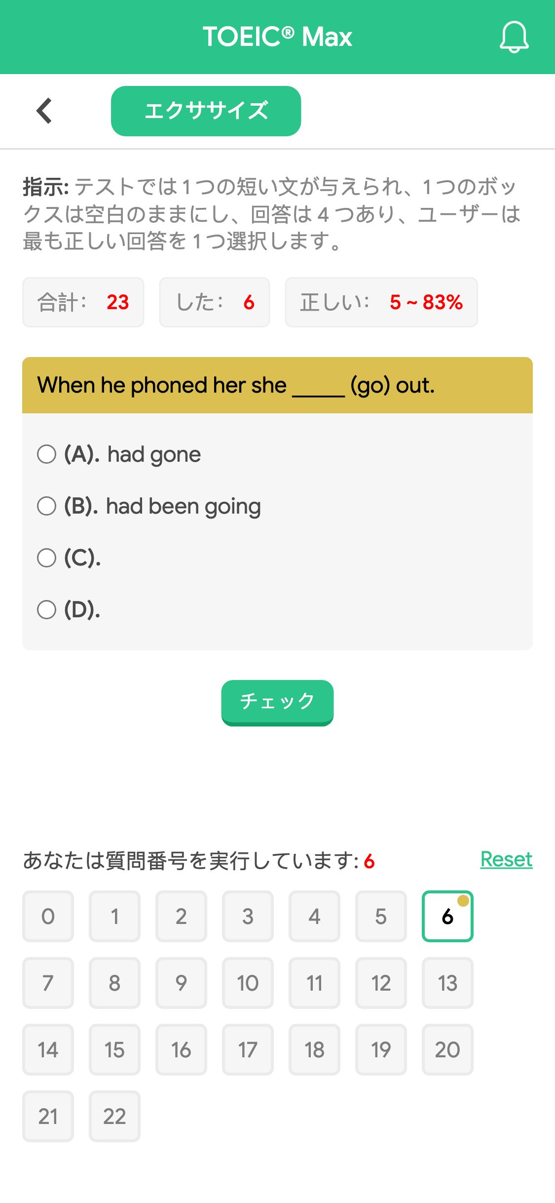 When he phoned her she _____ (go) out.