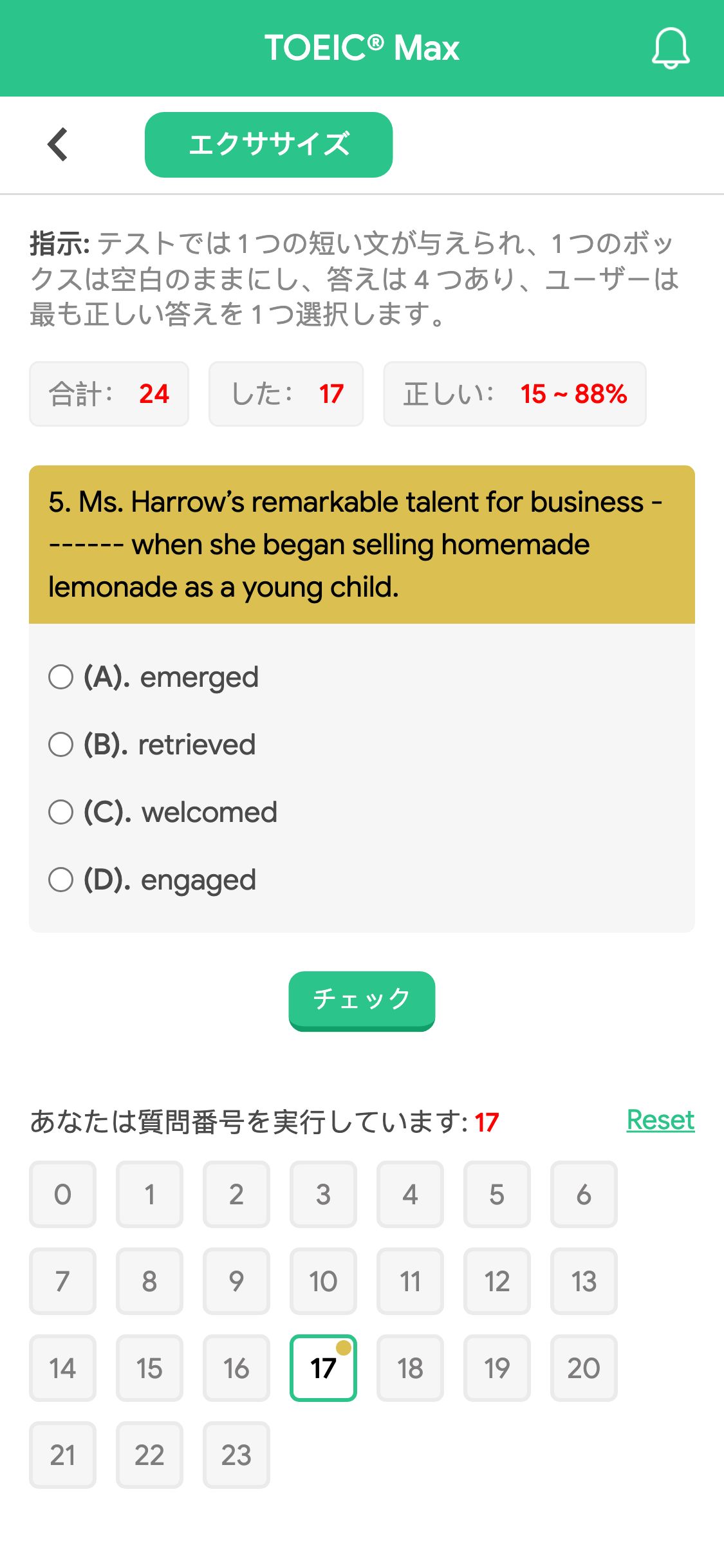 5. Ms. Harrow’s remarkable talent for business ------- when she began selling homemade lemonade as a young child.